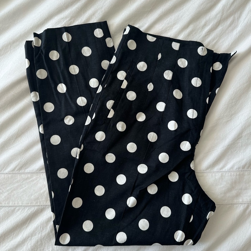 Zara Black and White Polka Dot high rise linen pants - Picture 2 of 3